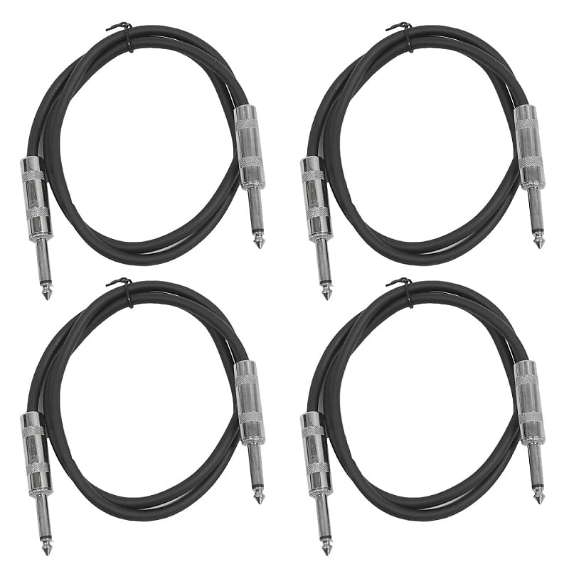 4 Pack of 2 Foot 1/4" TS Patch Cables 2' Extension Cords Jumper - Black & Black image 1