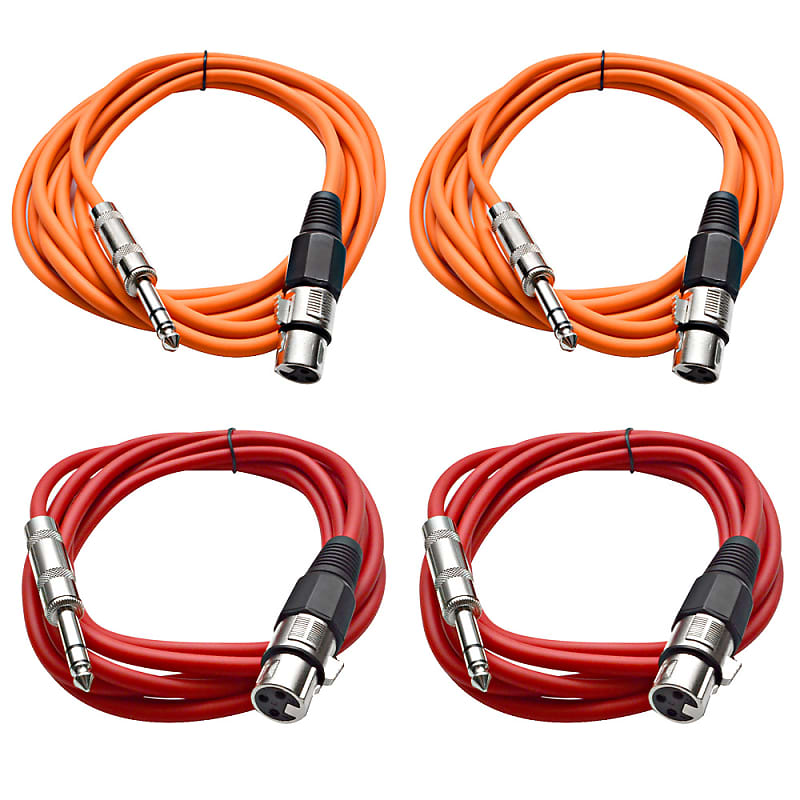 4 Pack of 1/4 Inch to XLR Female Patch Cables 10 Foot Extension Cords Jumper - Orange and Red image 1