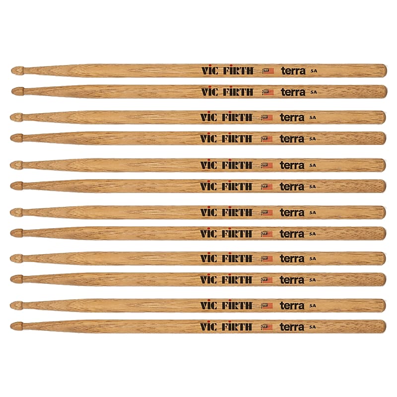 Vic Firth American Classic 5AT Terra Wood Tip Drum Sticks 6-Pack Bundle image 1