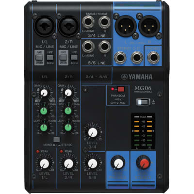Yamaha MG06 6-input stereo mixer with 2 D-PRE mic inputs and 2 stereo inputs - (B-Stock) image 2