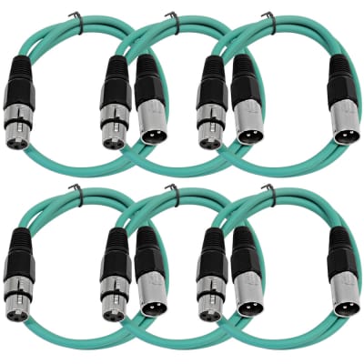 SEISMIC AUDIO (6 PACK) Green 3' XLR Patch Cables  Snake image 1