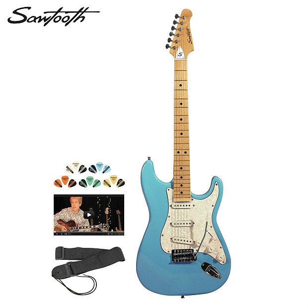 Sawtooth Daphne Blue Electric Guitar Kit w Guitar Strap, Picks
