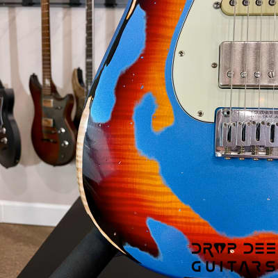 Schecter USA Custom Shop Nick Johnston Traditional Electric Guitar w/ Case-Lake Placid Blue over 3-Tone Sunburst (Heavy Relic) image 5