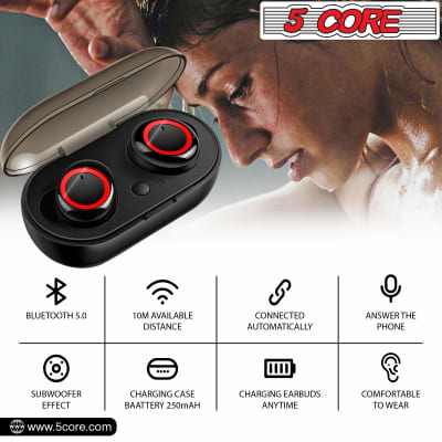 5Core Wireless Ear Buds 2Pack Mini Bluetooth Noise Cancelling Earbud Headphones 32H Playtime IPX8 image 3