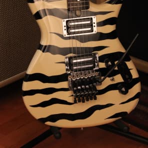 ariaproⅡ tiger stripe randy v Aria Pro II ZZB Deluxe Bass 80's Tiger Zebra Stripe | Reverb