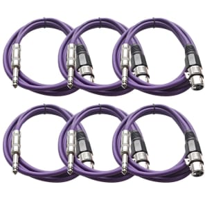 Seismic Audio SATRXL-F6PURPLE6 XLR Female to 1/4" TRS Male Patch Cables - 6' (6-Pack)