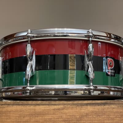 1960's Premier 2001 5.5x14 Mahogany Snare Drum Original Red Black Green Duroplastic 2000 image 14