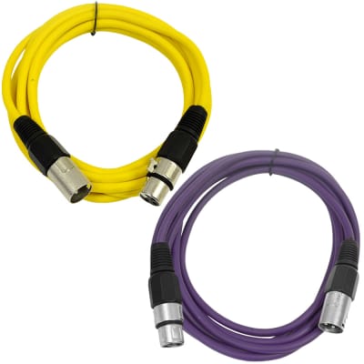 2 Pack of XLR Patch Cables 6 Foot Extension Cords Jumper - Yellow and Purple image 1