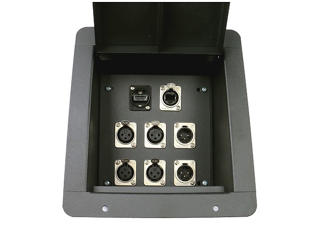 Elite Core Audio FB8-4XF2XM2E Recessed Floor Box with 4x XLR Female, 2x XLR Male, 2 Tactical Ethernet Connectors image 1