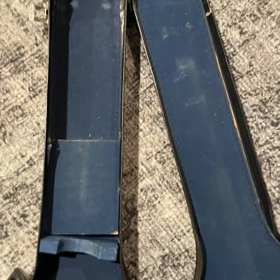 Vintage 1960’s Guitar Case Chipboard Cardboard Black w Blue Interior Worcester Epiphone Gibson SG Harmony Kay Silvertone image 6