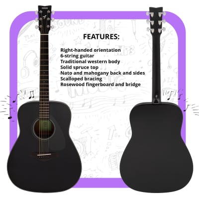 Yamaha FG800J Solid Spruce Top, Traditional Western Gloss Finish Body, 6-String Right-Handed Acoustic Guitar with Rosewood Fingerboard and Bridge (Black) image 3