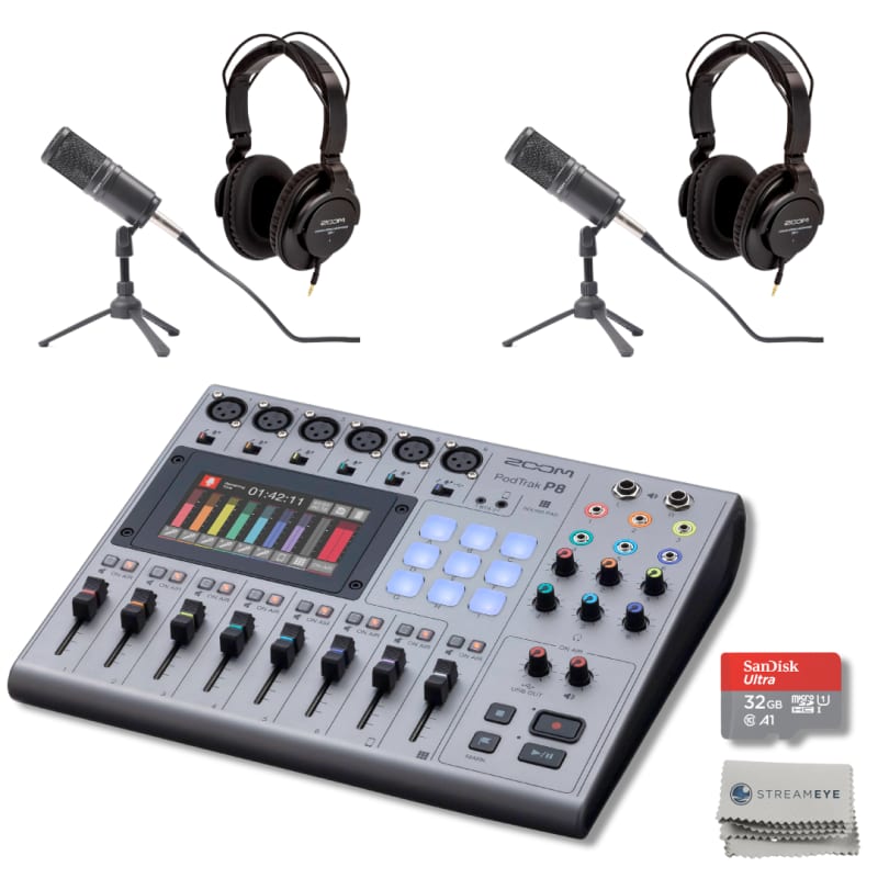 Zoom PodTrak P8 Podcast Recorder with 3x Zoom ZDM-1 Podcast Mic