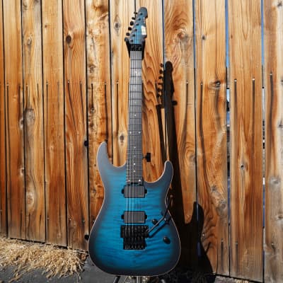 ESP USA M-II FR - Black Aqua Sunburst Satin 6-String Electric Guitar w/ Black Tolex Case (2024) image 2
