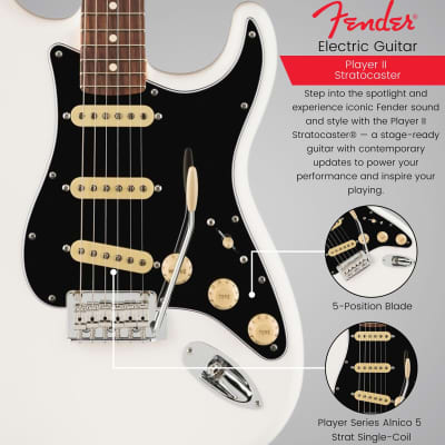 Fender Player II Stratocaster 6-String Right-Handed Electric Guitar with Alder Body and Maple Fingerboard (Polar White) image 4