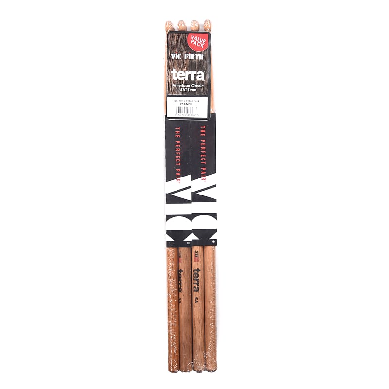 Vic Firth American Classic 5AT Terra Wood Tip Drum Sticks (3 Pair Bundle + 1 Free) image 1
