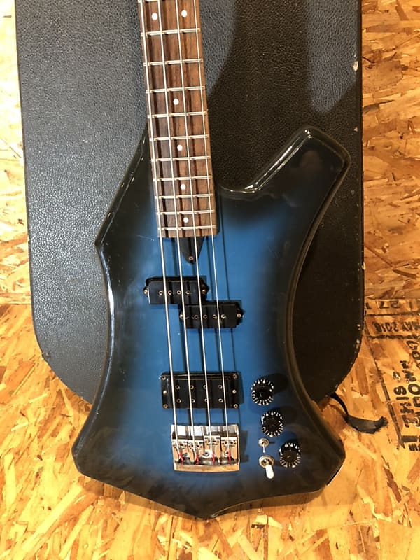 Vintage USA O'Hagan Shark Bass 80's Neck Through Thru Jemar Blueburst w case image 1