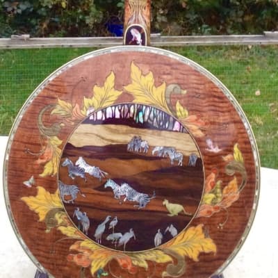 Ome Custom Vegavox Style Presentation Tenor Banjo Circa 2000 Carved and custom dyed image 6