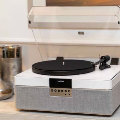 Plus Audio: The +Record Player Turntable + Integrated Audio System w/ Bluetooth - Special White Edition (Open Box Special) image 3