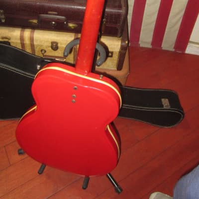 1964 Supro Folkstar Resonator Guitar Red w Case image 4