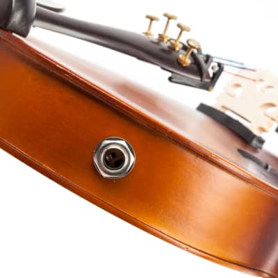 Glarry 4/4 Solid Wood EQ Violin Case Bow Violin Strings Shoulder Rest Electronic Tuner Connecting Wire Cloth 2020s - Matte image 3