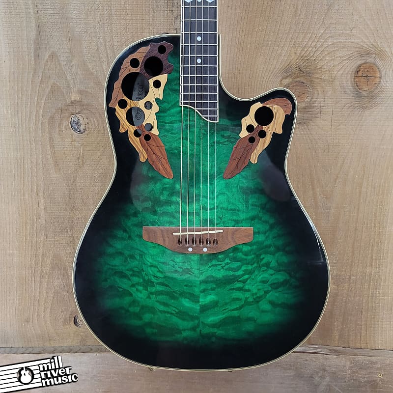 Ovation CS247 Celebrity Quilt Top Acoustic Electric Emerald Green w/ Case Used