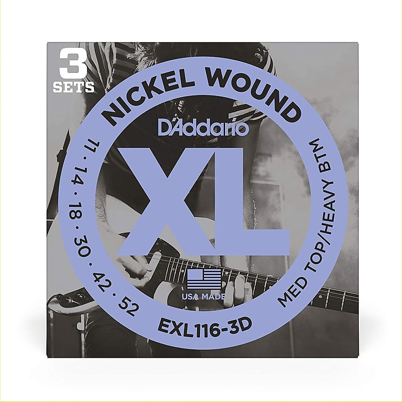 3 Pack D'Addario EXL116 Nickel Wound Guitar Strings Medium Top Heavy Bottom 11-52 EXL116-3D image 1