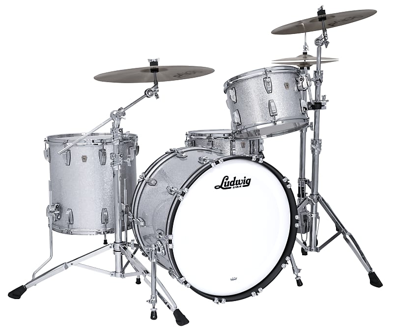 Ludwig Classic Maple Silver Sparkle Downbeat Drums 14x20_8x12_14x14 | In Stock Now | Made in the USA | Authorized Dealer image 1