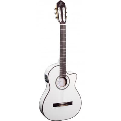 ORTEGA RCE145WH Nylon Thinline Elektro-Akustik-Gitarre 4/4 inkl. Gigbag, weiss for sale