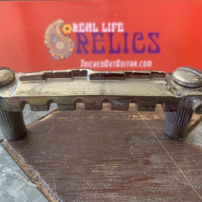 Real Life Relics Vintage  Wrap Around Bridge Tailpiece Kit Nickel Aged With Studs and Posts   [A7] image 4