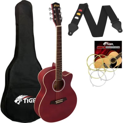 Tiger ACG1 Acoustic Guitar for Beginners, 3/4 Size, Red for sale