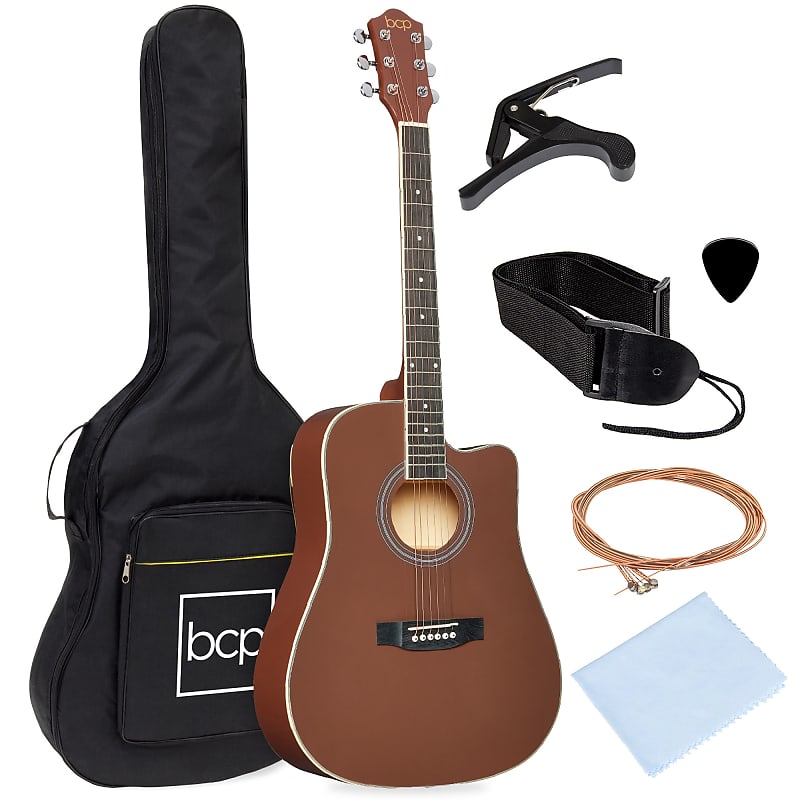 Best Choice Products Full Size Beginner Acoustic Guitar Set with Case, Strap, Capo - 41in-Dark Brown image 1