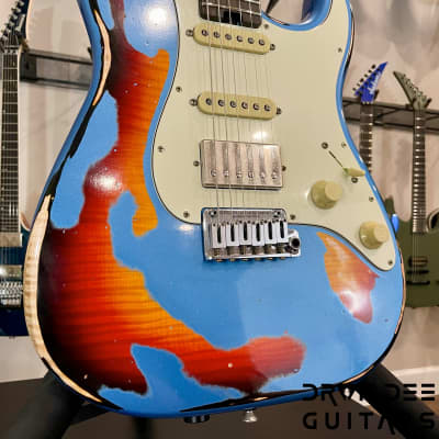 Schecter USA Custom Shop Nick Johnston Traditional Electric Guitar w/ Case-Lake Placid Blue over 3-Tone Sunburst (Heavy Relic) image 9
