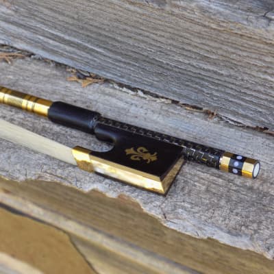 Violin Bow Braided Carbon/Gold, 4/4 size, High Quality Bow, Fleur de lys Inlay sold by Crow Creek Fiddles image 1
