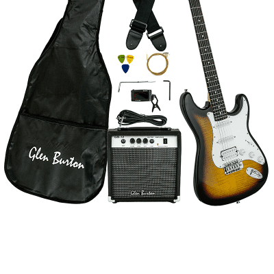 Glen Burton GE101BCO-TS Solid Body ST-Style Electric Guitar Combo w/Gig Bag, Amplifier, Tuner, Strap & Cable image 1
