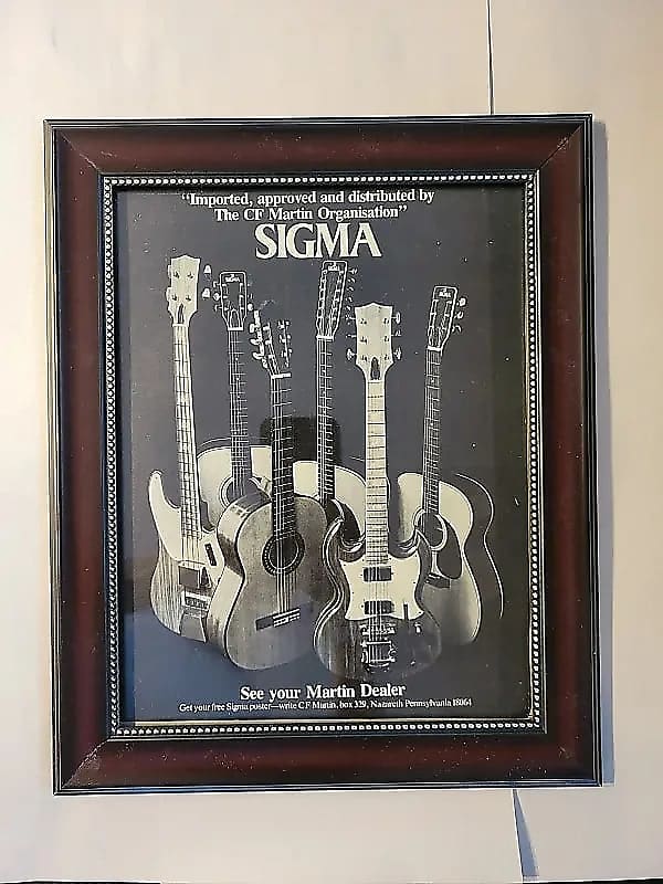 1973 Sigma Guitars promotional Ad Framed Complete Line Of Sigma Guitars For  1973 Original