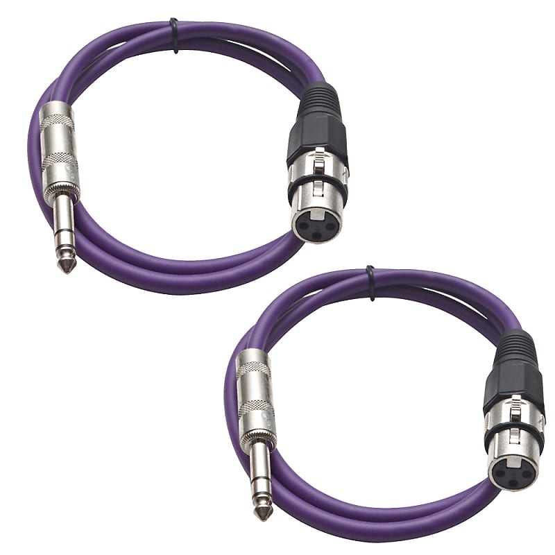 2 Pack of 1/4 Inch to XLR Female Patch Cables 3 Foot Extension Cords Jumper - Purple and Purple image 1