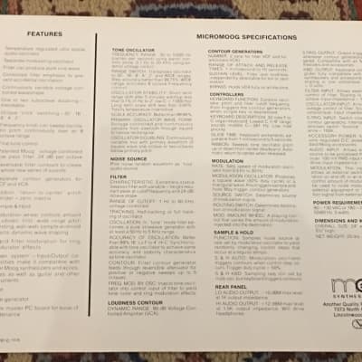 Moog Micromoog - 1976 dealer pamphlet/spec sheet image 2