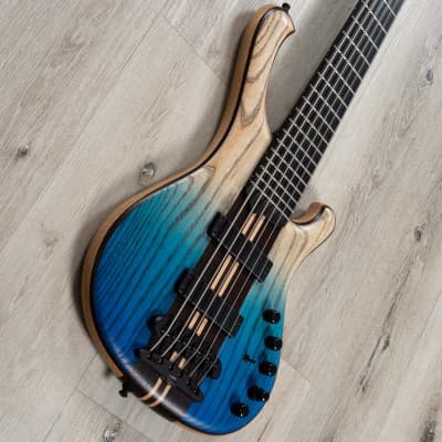 Mayones Viking 6 6-String Bass, Ebony Fingerboard, Transparent Dirty Ash Fade Up Blue Matt image 2