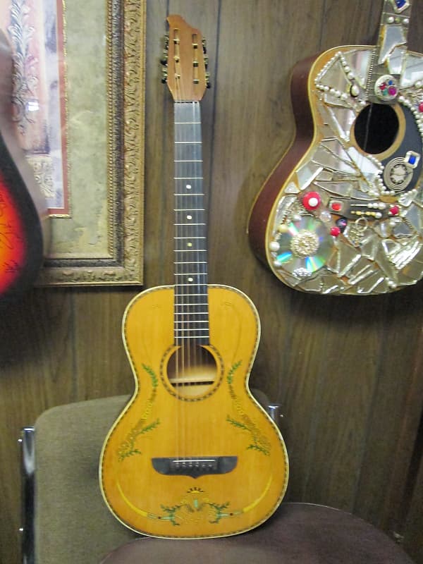 Unknown Parlor Acoustic Guitar 30s/40s art deco soso player w/intonation issues image 1