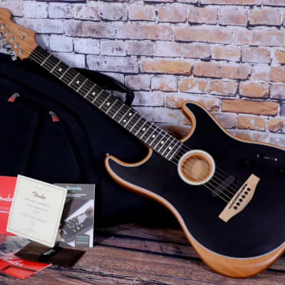 Fender American Acoustasonic Stratocaster w/Fender Deluxe Gig Bag & all case candy 2022 Model in Black for sale