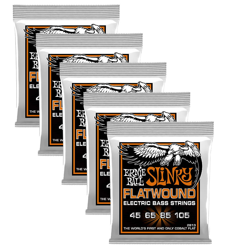 5 PACK Ernie Ball P02813 Hybrid Slinky Flatwound Bass Set, Reverb