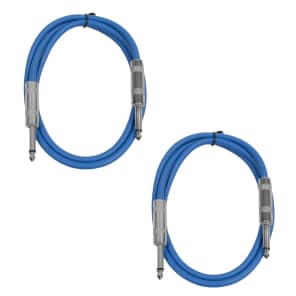 Seismic Audio SASTSX-3-BLUEBLUE 1/4" TS Male to 1/4" TS Male Patch Cables - 3' (2-Pack)
