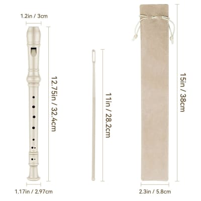 Soprano Recorder C Key 8 Holes 3-Piece German Style Baroque Fingering Recorder Instrument With Cleaning Rod And Storage Bag, For Beginners Kids Students((1 Set Beige) image 2