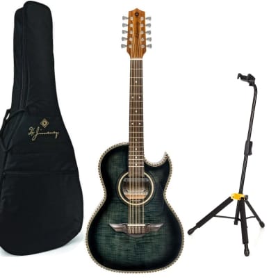 H Jimenez Bajo Quinto El Estandar Black Flame Maple Top Acoustic/Electric +Bag & Stand Auth Dealer for sale