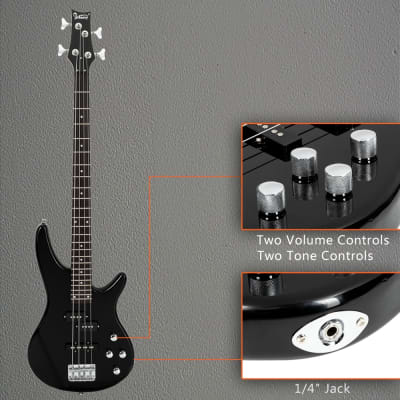 New Glarry GIB 4 String Bass Guitar Full Size Black image 11