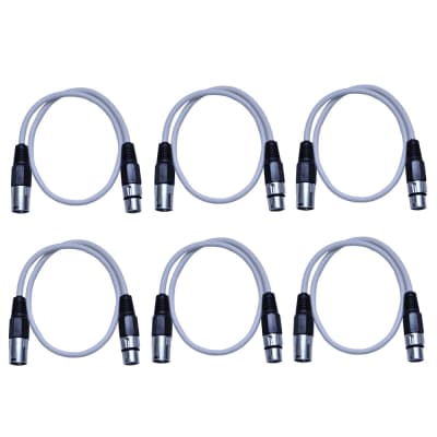 Seismic Audio 6 Pack of 2 Foot White XLR Patch Cables - 2' XLR Patch Cords image 2
