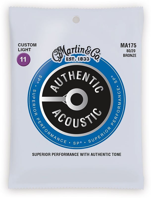 Martin MA175 SP 80/20 Bronze Authentic Acoustic Guitar Strings Custom Light 11-52 3-Pack image 1