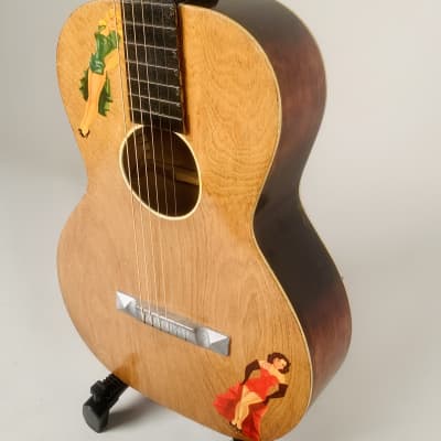 1920's-30's Oahu Hawaiian Square Neck Slide Parlor Acoustic Guitar Cleveland Made w/Girlies image 11