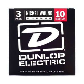 Dunlop 3PDEN1046 Nickel-Plated Steel Electric Guitar Strings - Medium (10-74) 3-Pack