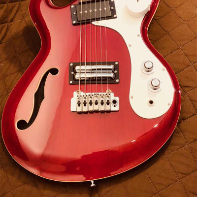 Danelectro 66BT-TRRED Semi-Hollow Double Cutaway Offset Horn Shape Baritone 6-String Electric Guitar image 9